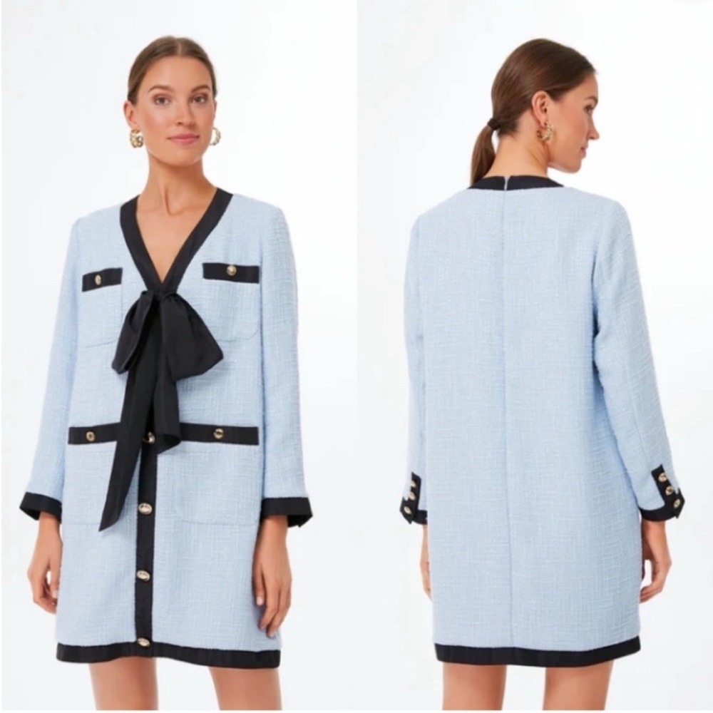 POMANDER PLACE Tuckernuck Light Blue Coco Tweed Bow Dress XL